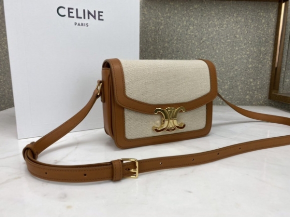 CELINE TEEN TRIOMPHE BAG IN TEXTILE AND NATURAL CALFSKIN MEDIUM FHN-2020-121698