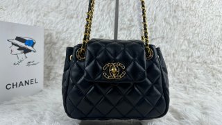 chanel handbags Retro sheepskin bag 0405 black color