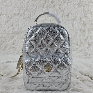 Chanel 24c mini lychee patterned small shoulders silvery color