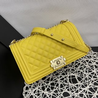 chanel cowhide leather flat shoulder bag 67086 vibrant yellow