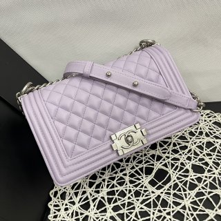 chanel cowhide leather flat shoulder bag 67086 violet shiny silver buckle