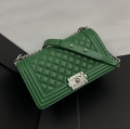 chanel cowhide leather flat shoulder bag 67086 dark green shiny silver buckle