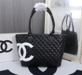 CHANEL 24A Early Spring Medium Vintage Campen Vegetable Basket Tote Bag 8858 Black&White