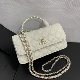 Chanel 24P new rhinestone handheld woc 513 White two-ply&three-color