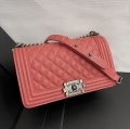 CHANEL antique silver buckle small lattice caviar ball pattern flap bag 67086 red