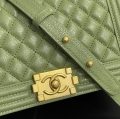 Chanel Small Check Caviar Ball Shape Textured Gilt Clasp 67086 light green