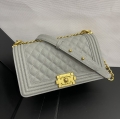 Chanel Small Check Caviar Ball Shape Textured Gilt Clasp 67086 silver gray