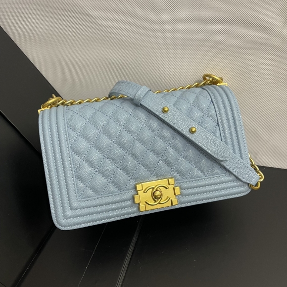 Chanel Small Check Caviar Ball Shape Textured Gilt Clasp 67086 azure