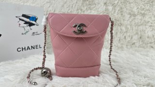 Chanel 2024 new leather lattice chain shoulder bag crossbody small bag 0402 Pink