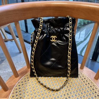 2024 chanel newest runway style drawstring trash bag 1924 Black