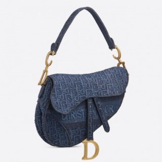 Dior Saddle Bag In Denim Blue Dior Oblique Canvas