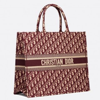 Dior Book Tote Bag In Bordeaux Oblique Canvas