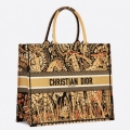 Dior Book Tote Bag In Yellow Animals Embroidered Canvas