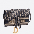 Dior Saddle Pochette In Blue Oblique Canvas