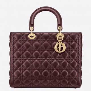 Dior Large Lady Dior Bag In Bordeaux Cannage Lambskin