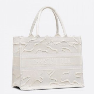 Dior Small Book Tote In White Camouflage Embroidered Canvas