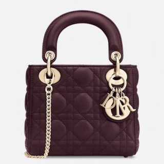 Dior Mini Lady Dior Bag In Bordeaux Lambskin