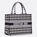 Dior Small Book Tote In Black Houndstooth Embroidery