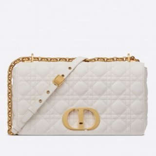 Dior Large Caro Bag In White Cannage Calfskin