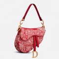 Dior Saddle Bag In Red Toile de Jouy Reverse Jacquard