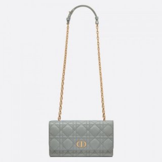 Dior Caro Belt Pouch with Chain In Grey Calfskin