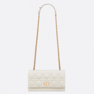 Dior Caro Belt Pouch with Chain In White Calfskin