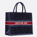 Dior Book Tote In Blue Crocodile-Effect Embroidered Velvet