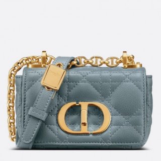 Dior Micro Caro Bag In Blue Cannage Calfskin