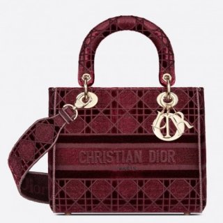 Dior Medium Lady D-Lite Bag In Bordeaux Embroidered Velvet