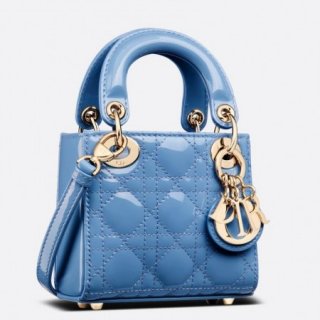 Dior Micro Lady Dior Bag In Blue Patent Calfskin