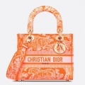 Dior Medium Lady D-Lite Bag In Fluorescent Orange Toile de Jouy Reverse Embroidery