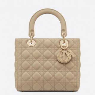 Dior Medium Lady Dior Bag with Enamel Charm In Beige Lambskin