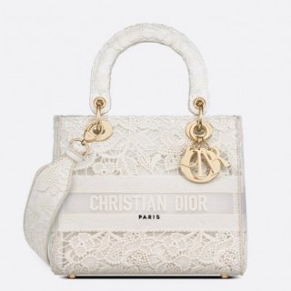 Dior Medium Lady D-Lite Bag In Natural Embroidery with Macrame Effect