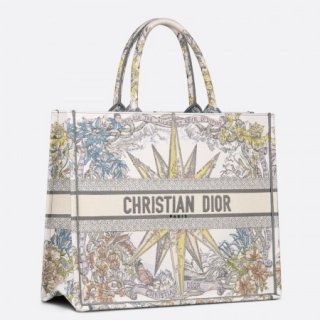 Dior Large Dior Book Tote In White Multicolor Rêve d'Infini Embroidery