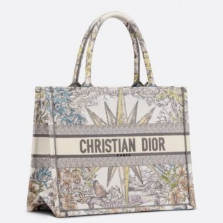 Dior Medium Dior Book Tote In White Multicolor Rêve d'Infini Embroidery