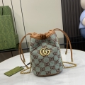 GG Super Mini Bucket Bag 783175 Brown/Light Blue Canvas