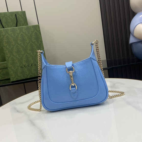 Gucci Jackie Notte Mini Shoulder Bag 782889 Sky Blue Crinkle Lacquer