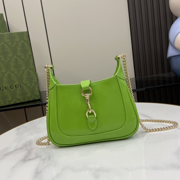 Gucci Jackie Notte Mini Shoulder Bag 782889 Green Crinkle Lacquer