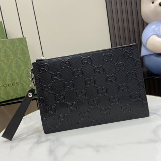 GG Print Embossed Zipper Clutch 625569 Black/Embossed G