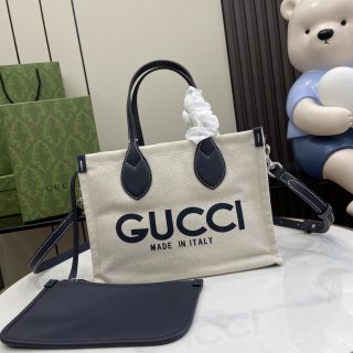 Embellished Gucci Print Mini Tote 772144 Blue/Canvas