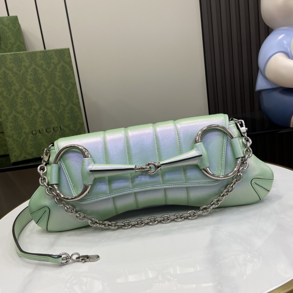 Gucci Horsebit Chain Collection Medium Shoulder Bag 764255 Illusion Green