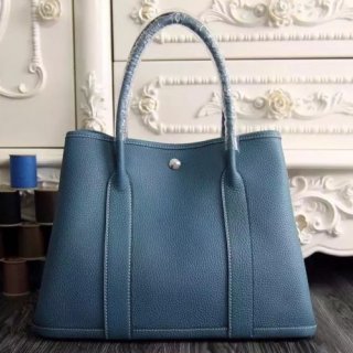 Hermes Medium Garden Party 36cm Tote In Blue Jean Leather