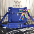 Hermes Blue Electric Clemence Jypsiere 28cm Bag