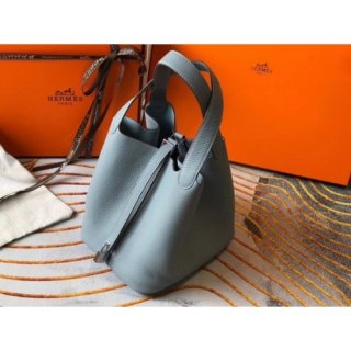 Hermes Blue Lin Picotin Lock MM 22cm Bag