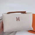 Hermes Bride-a-Brac Large Case in Ecru Canvas with Brown Zigzag Motifs