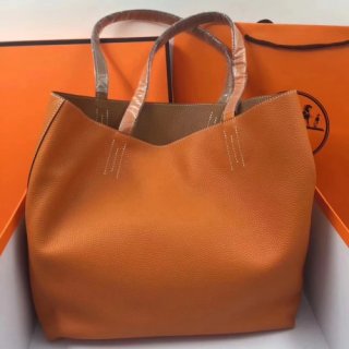 Hermes Double Sens 45cm Tote In Orange/Brown Leather