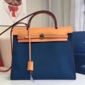 Hermes Herbag Zip PM 31cm Bag In Sapphire Canvas