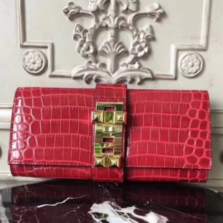 Hermes Medor Clutch Bag In Red Crocodile Leather