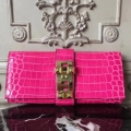 Hermes Medor Clutch Bag In Rose Red Crocodile Leather