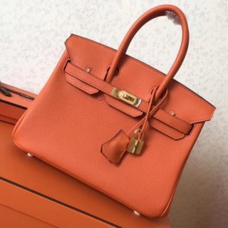 Hermes Orange Clemence Birkin 25cm Handmade Bag